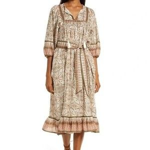 Cleobella Belted Organic Cotton Floral Midi Dress XS